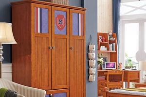 圣卡纳 全实木儿童衣柜松木衣柜实木成人三门柜储物柜拉门衣柜